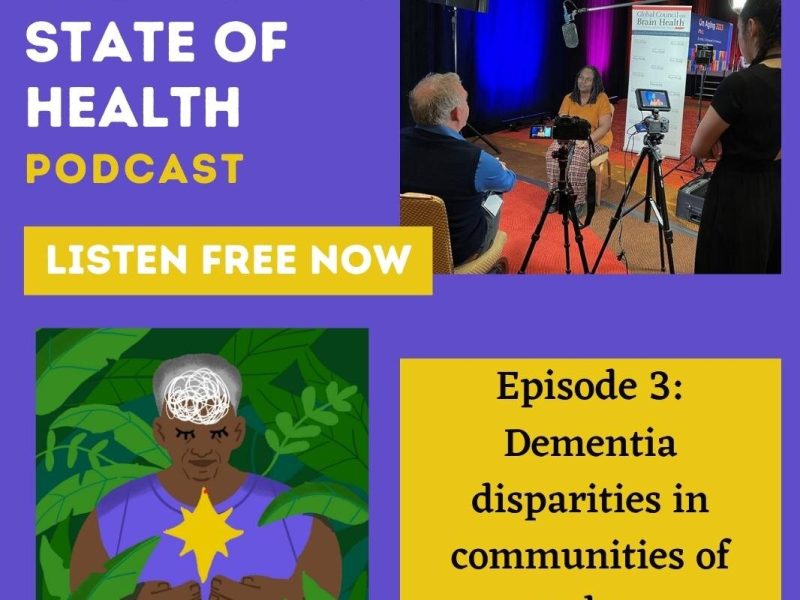 Since being diagnosed with dementia, Monica Downer (center, being interviewed) has become an activist for awareness of her disease.