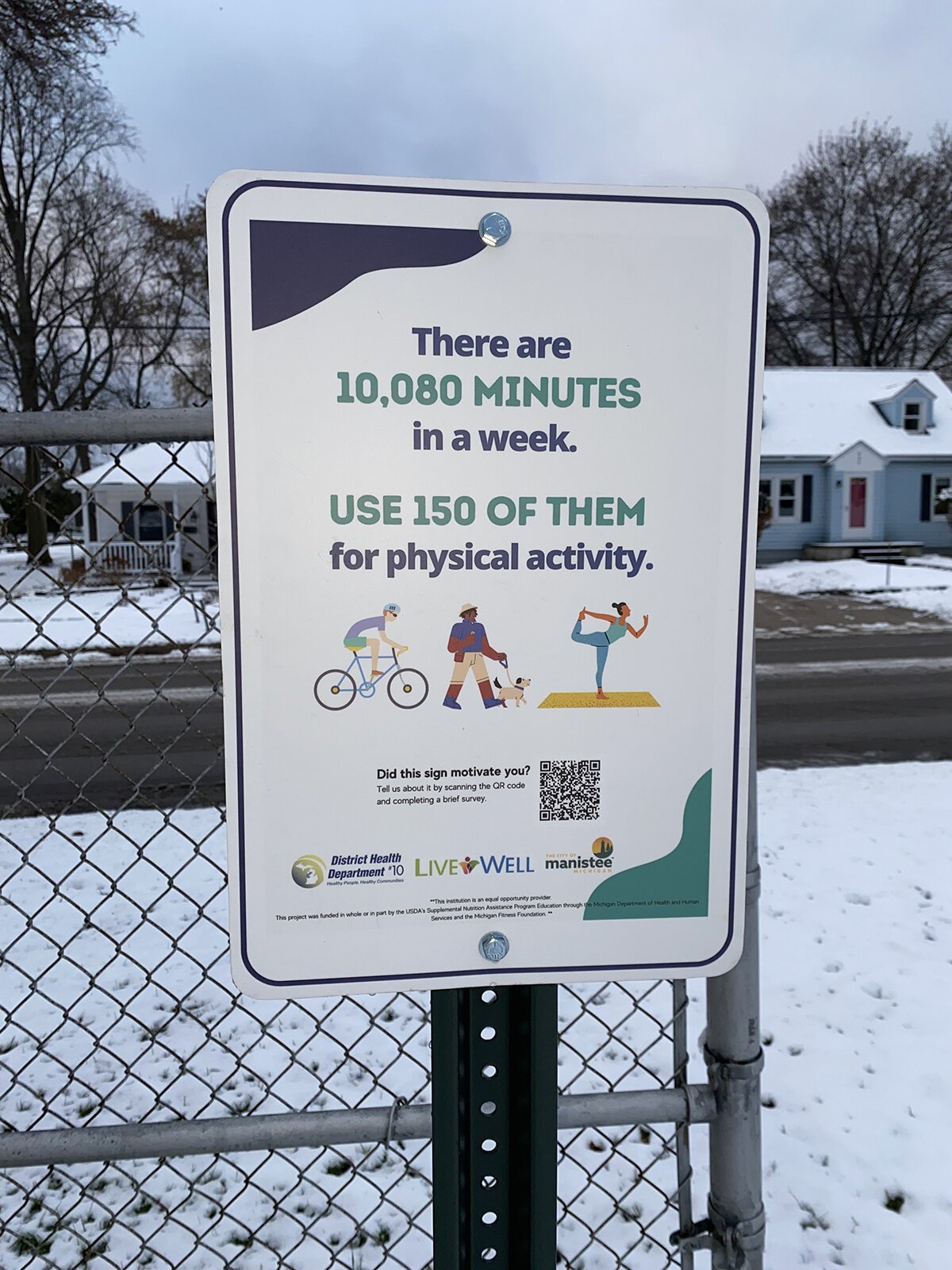 Signage promoting physical activity in Manistee County is the result of DHD#10's SNAP-Ed work.