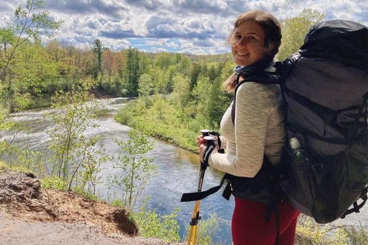 Lauren Cahill backpacking the North Country Trail’s Manistee River Loop the summer of 2024.
