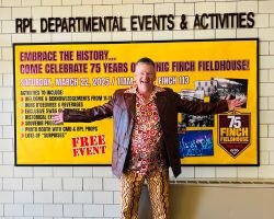 Tim Otteman, chair of the Department of Recreation, Parks & Leisure Services Administration and professor, promoting the upcoming Finch Fieldhouse 75th Anniversary Celebration.