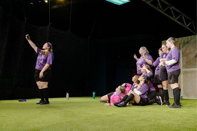 Dress rehearsal for Alma College Theatre’s fall 2024 production, “The Wolves,” a one-act play written by Sarah DeLappe.