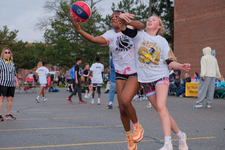 The Court Hustlers defeat the Swish Sisters in the opening game of the Gus Macker tournament in Mt. Pleasant, MI on Saturday, April 27, 2024.