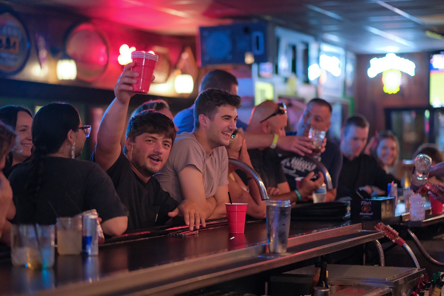 Crowds keep bartenders and servers at The Bird Bar and Grill busy throughout the night celebrating their 90th anniversary in Mt. Pleasant, MI on Saturday, July 29, 2023. (Photo: Dan Gaken/Epicenter)