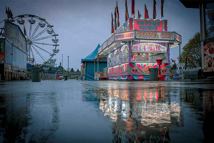Rain and forecasted thunderstorms caused the Midway Carnival at the 2023 Maple Syrup Festival in Shepherd, MI to close early on Saturday, April 29, 2023. (Photo: Dan Gaken/Epicenter)