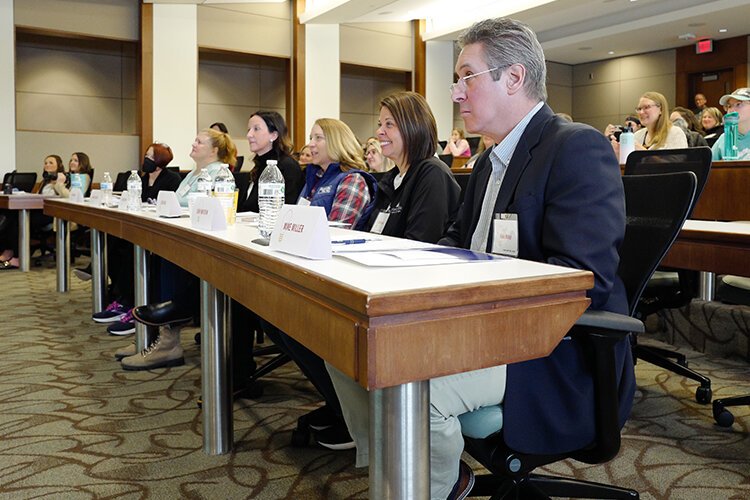 A panel of six community leaders judge the United Way of Gratiot and Isabella County's PITCH-ER THIS! contest hosted by the Central Michigan University College of Medicine in Mt. Pleasant, MI, Saturday February 25, 2023. (Photo: Dan Gaken/Epicenter)