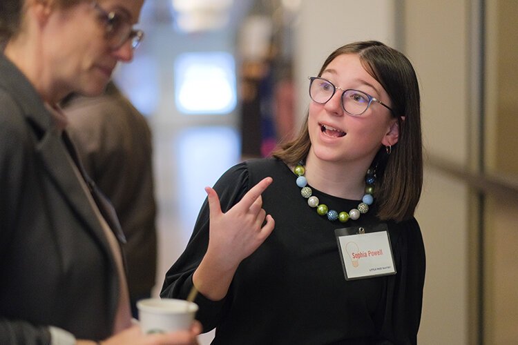 Renaissance Public School Academy 8th grader Sophia Powell details her plan to build Little Free Pantries across Isabella County. (Photo: Dan Gaken/Epicenter)