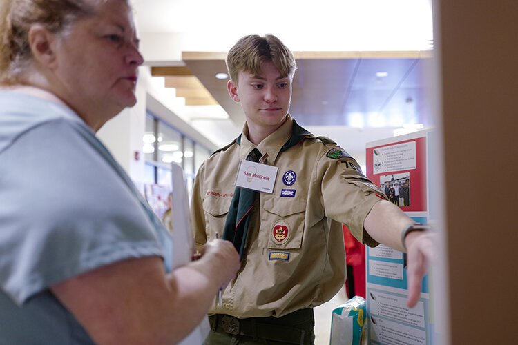 Midland's HH Dow High School 11th grade student and member of Boy Scouts Troop 768 Sam Monticello shares his Eagle Scout project idea for an outdoor diaper drop and waiting area for Life Choices of Central Michigan. (Photo: Dan Gaken/Epicenter)