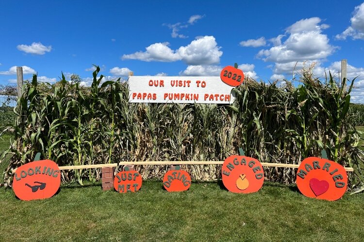 Take a milestone selfie near the sign at Papa's Pumpkin Patch. (Photo courtesy of Papa's Pumpkin Patch)