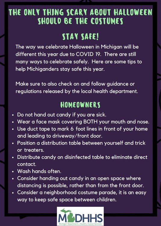 Michigan Department of Health and Human Services has released recommendations for Halloween celebrations and activities.