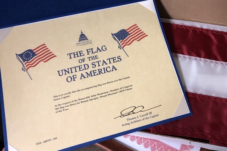 The flag flown over the United States Capitol in honor of Sprague