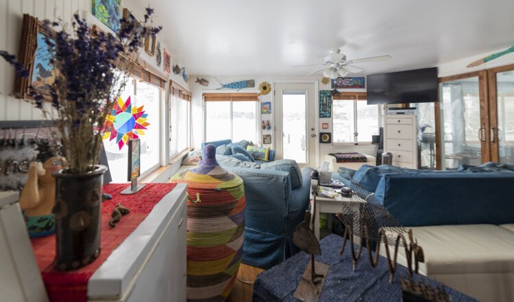 Practically every inch of Bergeson's home is covered in artwork and souvenirs from her many travels.