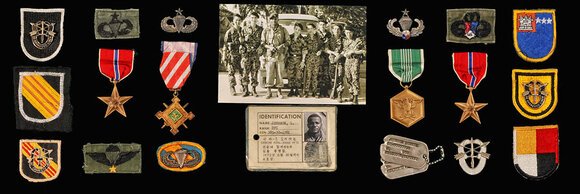 Dog tags, an identification card, medals, and patches all help tell the story of a Flint soldier who served in Vietnam during the war.