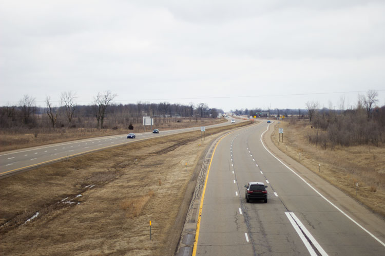 Part of the sixteen-mile stretch of US-127 that needs updating is pictured facing north at the M-57 overpass in Gratiot County