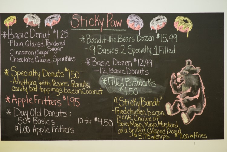 The Sticky Paw daily menu.
