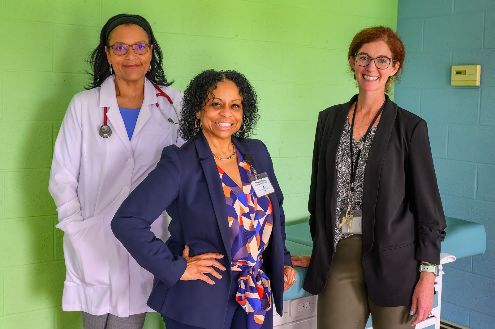 Patricia Tillman-Meakins, Tracey Williams, and Becca Fleming at Packard Health Clinic at West Willow.