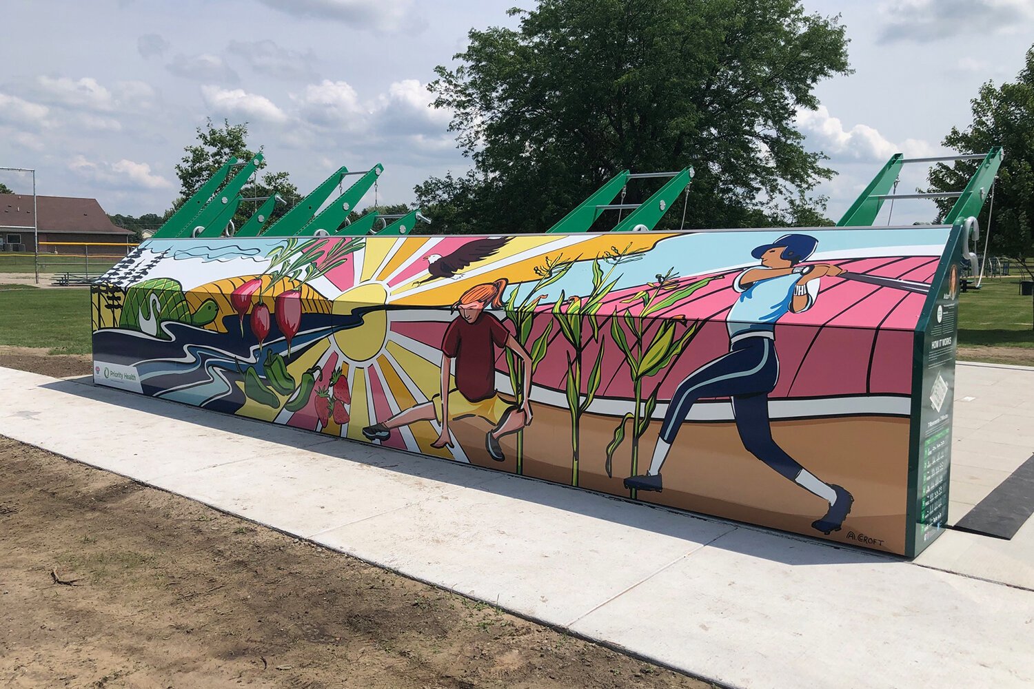 Union Township’s new open-air wellness center and fitness court features artwork by Andrea Croft, a Michigan-based artist, illustrator, author, and graphic designer. (Photo courtesy of Rodney Nanney/Union Township)