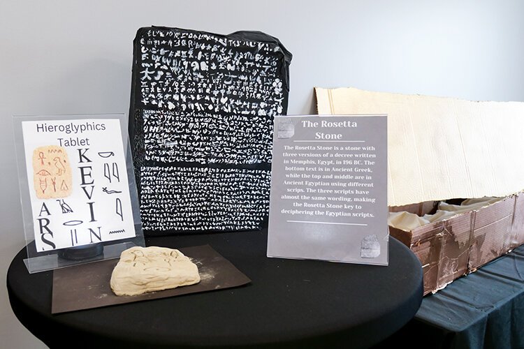 Renaissance Academy's Museum of Ancient History Ancient Egyptian Hieroglyphic Tablet and Rosetta Stone. (Photo: Courtney Jerome/Epicenter)